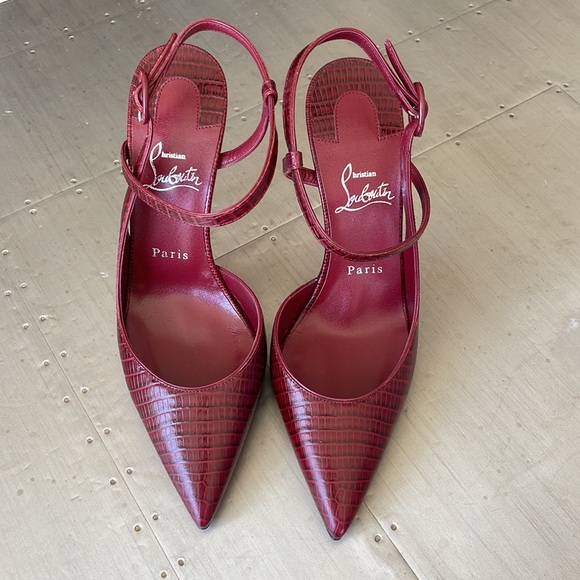 Christian Louboutin jenlove 100mm calf lizzy burgundy bourbon stiletto sz 38 - Picture 3 of 12